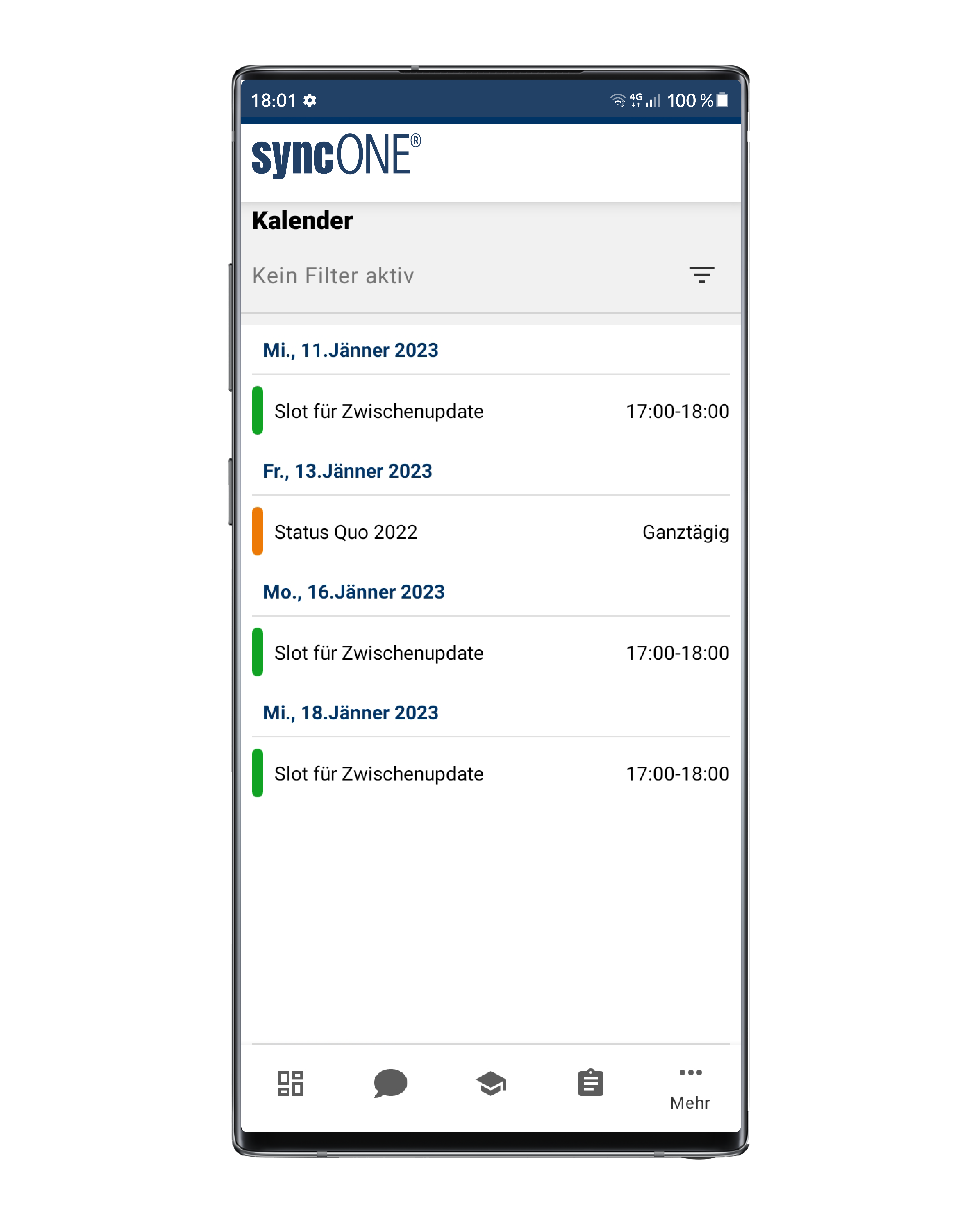 Mobile Device mit Kalenderansicht der syncONE®-Instanz